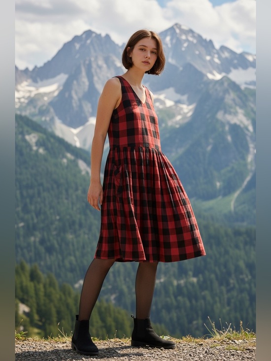 Royal Silk Dresses & Skirts - Royal Silk Buffalo Check Sleeveless Dress